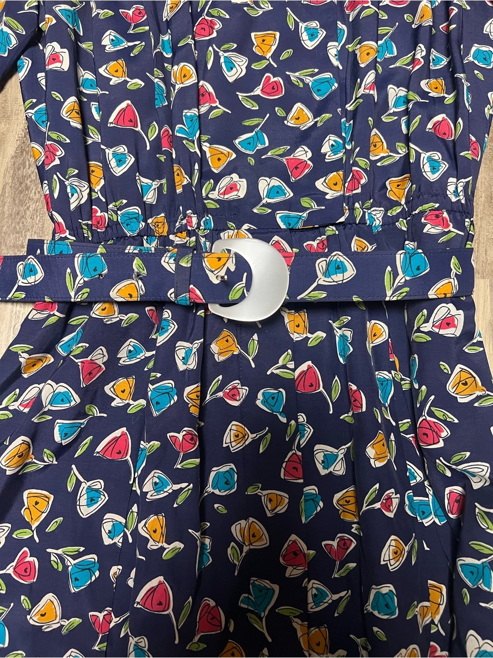 VTG 80s Liz Claiborne Rayon Shirtwaist Midi Dress Abstract Floral Belt Sz 4 - Picture 2 of 8
